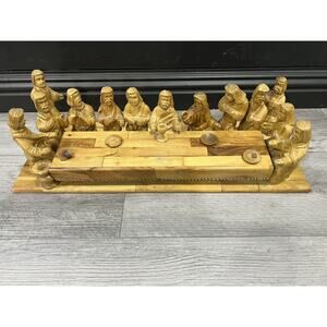 Vintage Hand Carved Wood Last Supper Christian Art Sculpture Holy Land